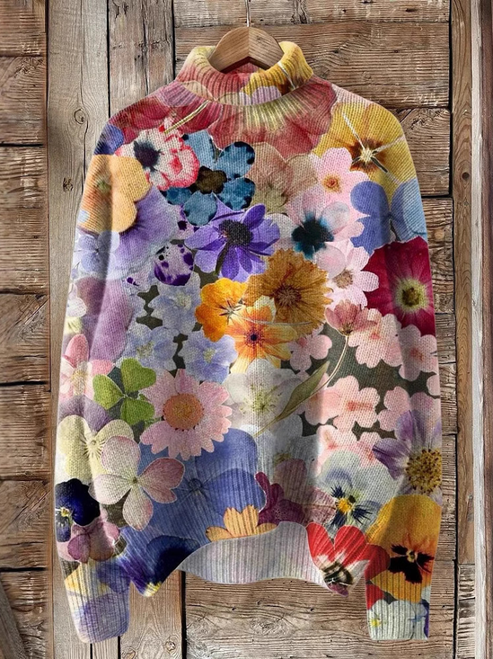 Damen Rollkragen Geblümt Lässig Frühling/Herbst Langarm Sweatshirt