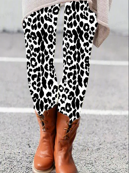 Damen Lässig Leopard Jersey Alle Jahreszeiten Lang Leggings
