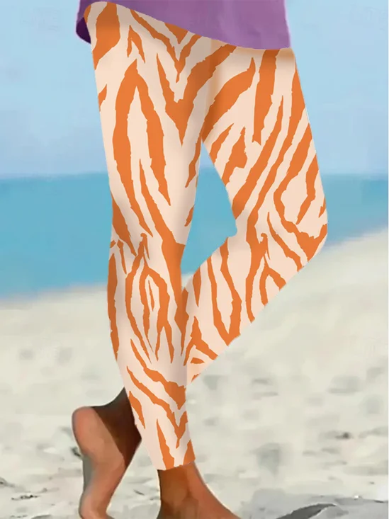 Damen Lässig Zebra Jersey Alle Jahreszeiten Lang Leggings