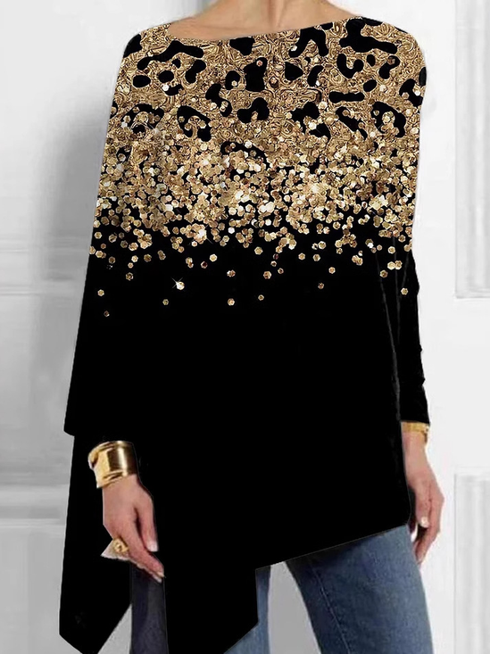 Damen Langarm Bluse Frühling/Herbst Farbblock Jersey Rundhals Täglich Ausgehen Lässig Oberteile