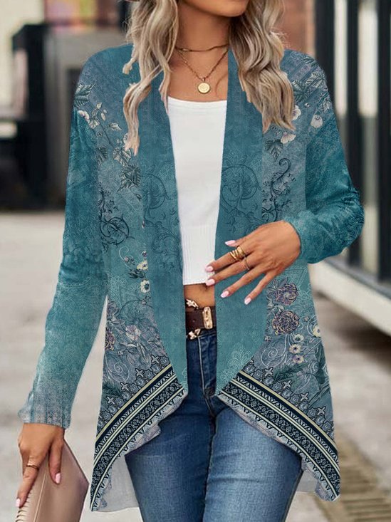 Damen Frühling/Herbst Oberbekleidung Lässig Ethnisch Jersey Schal Jacke