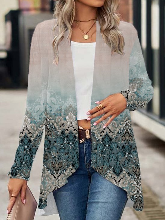 Damen Frühling/Herbst Oberbekleidung Lässig Ethnisch Jersey Schal Jacke