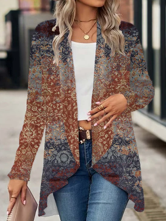 Damen Frühling/Herbst Oberbekleidung Lässig Ethnisch Jersey Schal Jacke