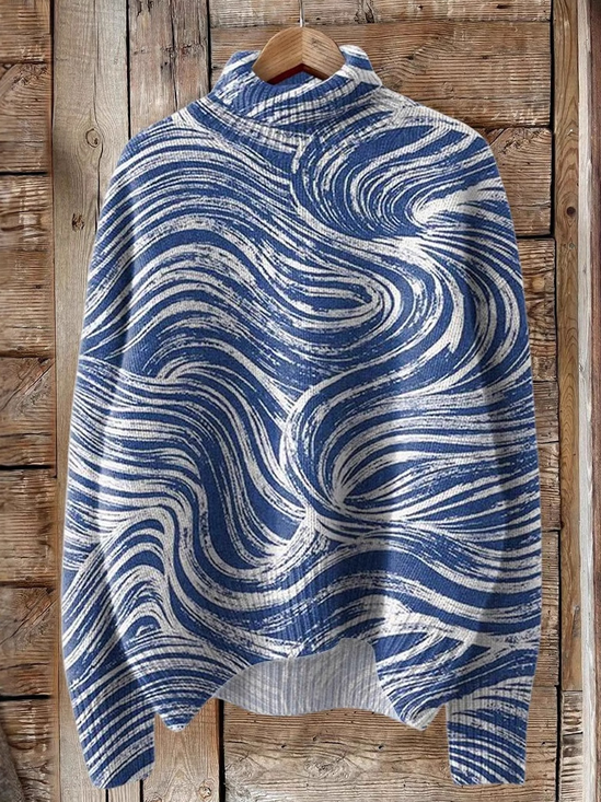 Damen Rollkragen Geometrisch Lässig Frühling/Herbst Langarm Sweatshirt