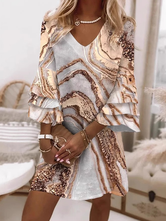 Damen Geometrisch Dreiviertelärmel Frühling/Herbst Kleid V-Ausschnitt Täglich Lässig Mini H-Linie Kleid