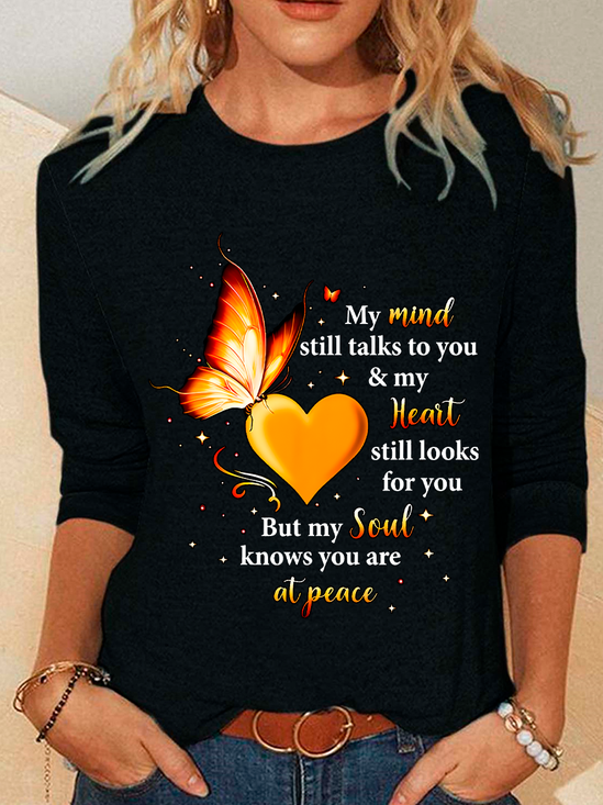 Damen Langarm Bluse Frühling/Herbst Textbriefe Baumwollmischung Rundhals Täglich Ausgehen Lässig Oberteile