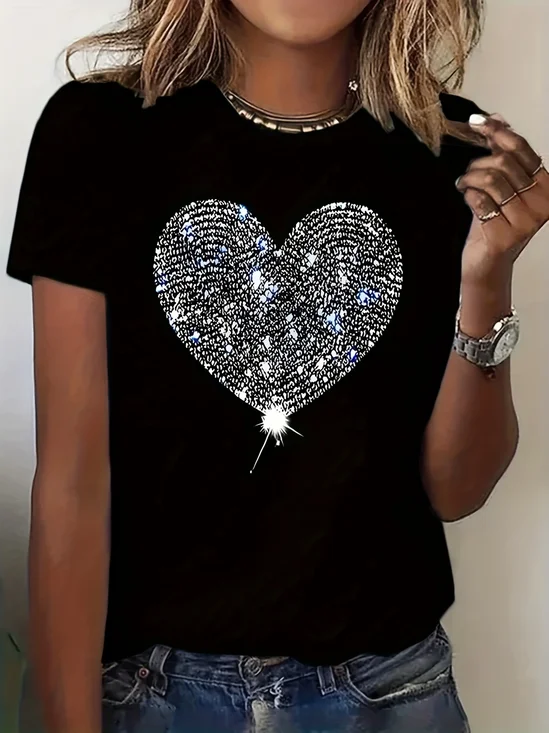Damen Kurzarm T-Shirts T-Shirt Sommer Herz/Herz Jersey Rundhals Urlaub Ausgehen Retro Oberteile