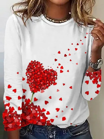 Damen Langarm T-Shirts T-Shirt Frühling/Herbst Geblümt Jersey Rundhals Täglich Ausgehen Lässig Oberteile