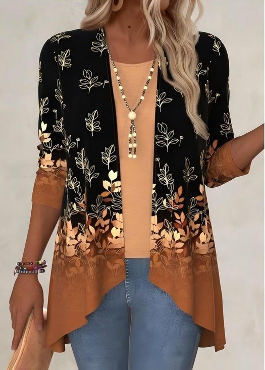 Damen Frühling/Herbst Oberbekleidung Retro Farbverlauf Jersey Schal Jacke
