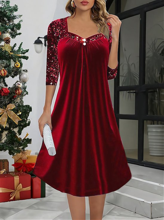 Damen Unifarben Halbarm Sommer Kleid Karree-Ausschnitt Täglich Lässig Maxikleid A-Linien-Kleid