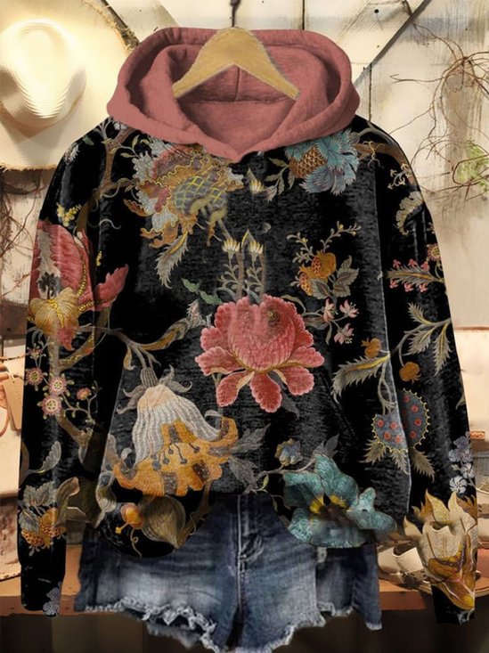Damen Kapuze Geblümt Lässig Frühling/Herbst Langarm Sweatshirt
