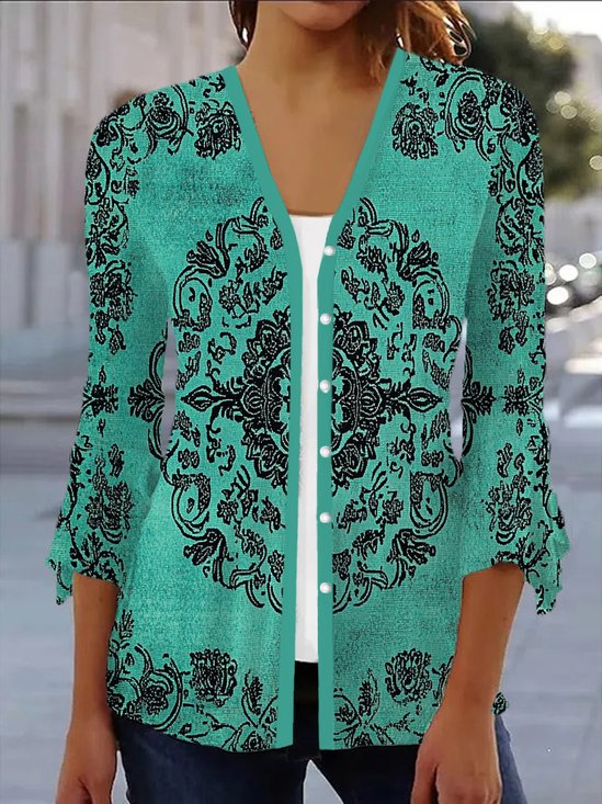 Damen Frühling/Herbst Oberbekleidung Lässig Ethnisch Jersey Schal Jacke