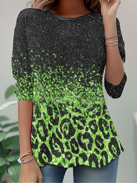 Damen Langarm T-Shirts T-Shirt Frühling/Herbst Leopard Jersey Rundhals Täglich Ausgehen Lässig Oberteile