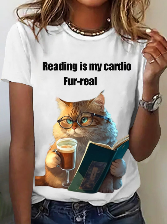 Damen Kurzarm T-Shirts T-Shirt Sommer Katze Jersey Rundhals Täglich Ausgehen Lässig Oberteile