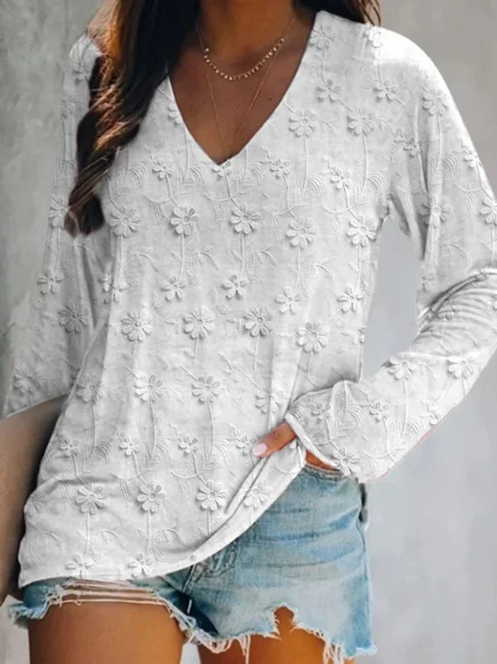 Damen 3d Drucken Langarm T-Shirts T-Shirt V-Ausschnitt Retro Frühling/Herbst Oberteile