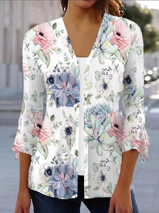 Damen Frühling/Herbst Oberbekleidung Lässig Geblümt Jersey Schal Jacke