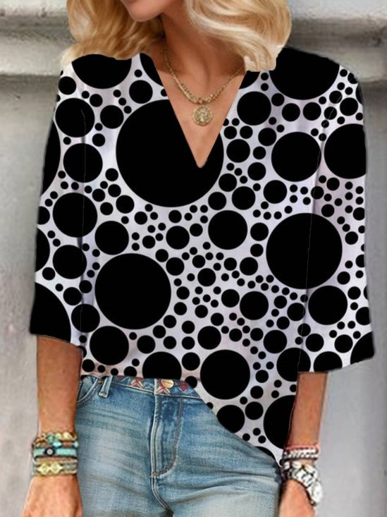 Damen Dreiviertelärmel Bluse Frühling/Herbst Polka Dots V-Ausschnitt Urlaub Ausgehen Lässig Oberteile