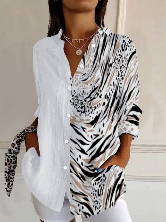 Damen Langarm Bluse Frühling/Herbst Leopard Hemdkragen Urlaub Ausgehen Lässig Oberteile
