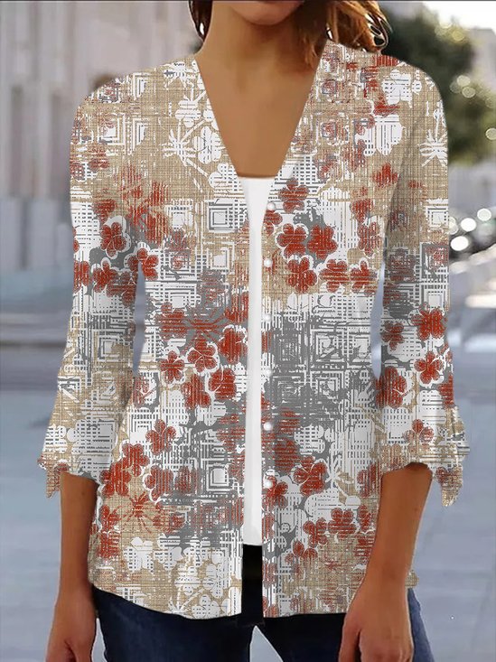 Damen Frühling/Herbst Oberbekleidung Lässig Geblümt Jersey Schal Jacke