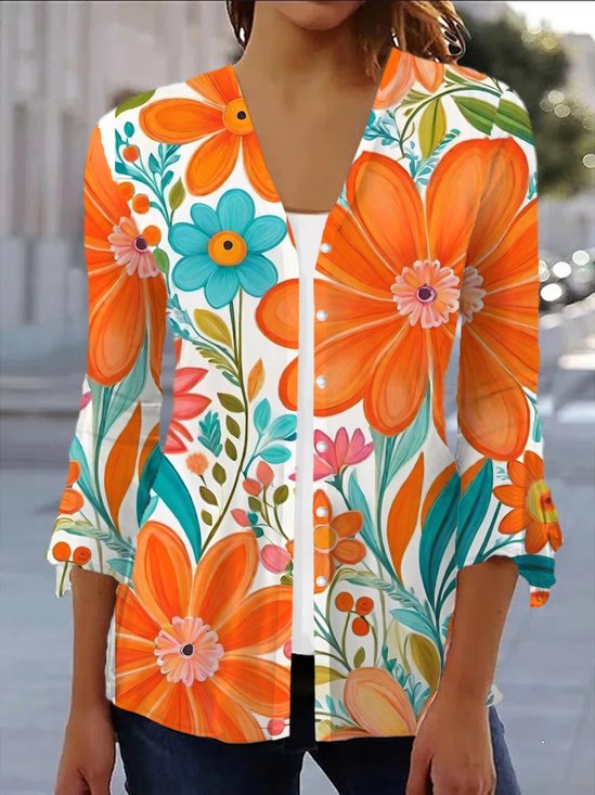 Damen Frühling/Herbst Oberbekleidung Lässig Geblümt Jersey Schal Jacke