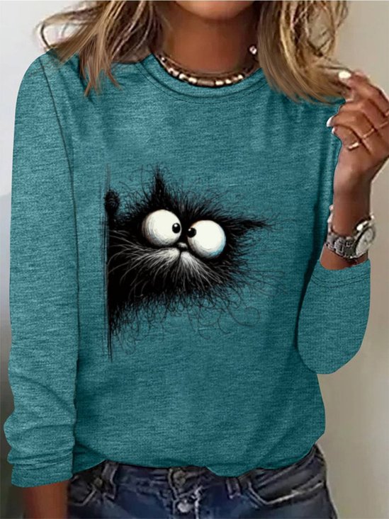 Damen Langarm T-Shirts T-Shirt Frühling/Herbst Katze Jersey Rundhals Täglich Ausgehen Lässig Oberteile