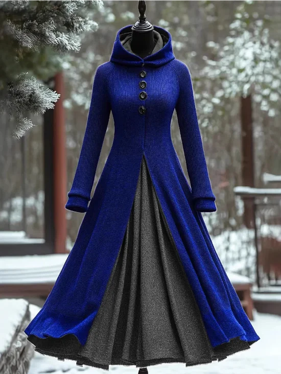 Damen Langarm Alle Jahreszeiten Unifarben Kleid Mit Kapuze Täglich Ausgehen Retro Maxikleid A-Linien Passen & Flare Kleid