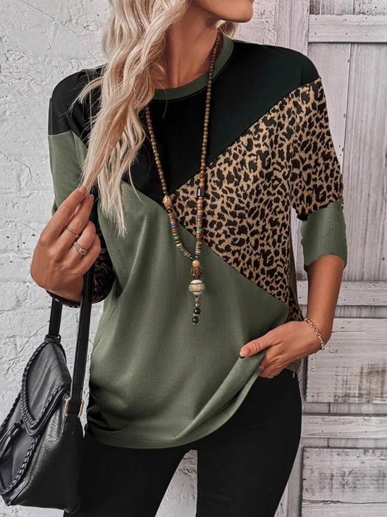 Damen Langarm T-Shirts T-Shirt Frühling/Herbst Farbblock Jersey Rundhals Täglich Ausgehen Lässig Oberteile