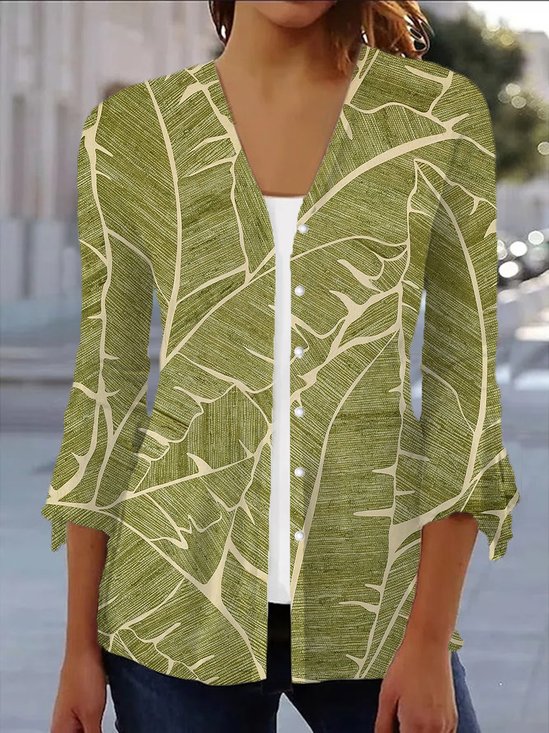 Damen Frühling/Herbst Oberbekleidung Lässig Blätter Jersey Schal Jacke
