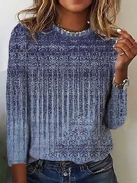 Damen Langarm T-Shirts T-Shirt Frühling/Herbst Ethnisch Jersey Rundhals Täglich Ausgehen Lässig Oberteile