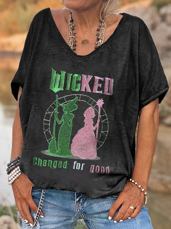 Damen Kurzarm T-Shirts T-Shirt Sommer Textbriefe Baumwolle V-Ausschnitt Täglich Ausgehen Retro Oberteile