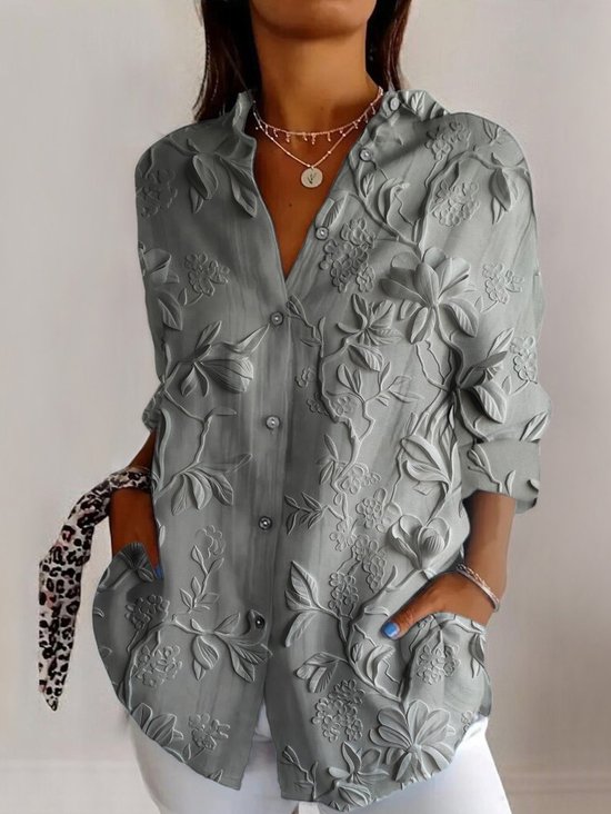 Damen Langarm Bluse Frühling/Herbst Geometrisch Hemdkragen Täglich Ausgehen Lässig Oberteile