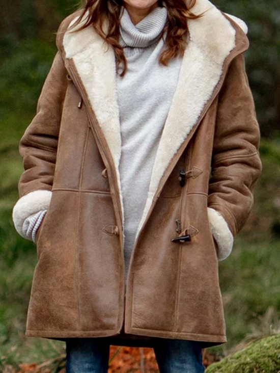 Damen Winter Oberbekleidung Retro Unifarben Langarm Kapuze Lang Kunstpelz Mantel