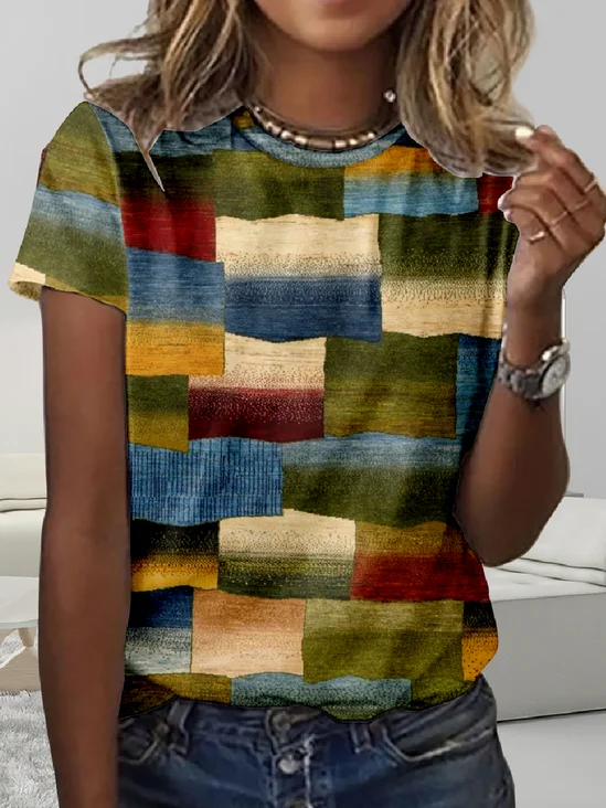 Damen 3d Drucken Kurzarm T-Shirts T-Shirt Rundhals Retro Sommer Oberteile
