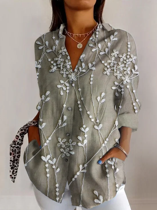 Damen Langarm Bluse Frühling/Herbst Geometrisch Hemdkragen Täglich Ausgehen Lässig Oberteile