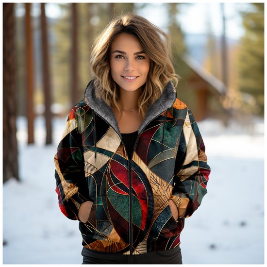 Damen Herbst Oberbekleidung Lässig Geometrisch Langarm Kapuze Jacke