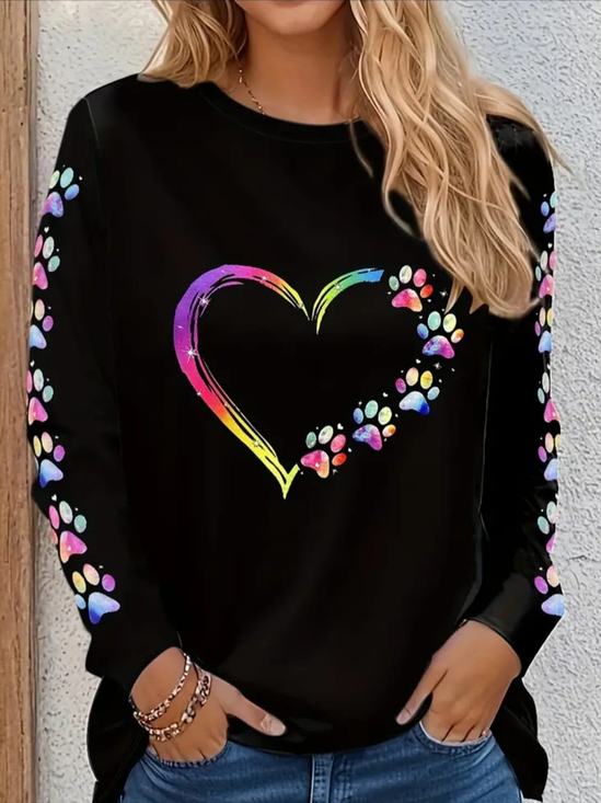 Damen Langarm T-Shirts T-Shirt Frühling/Herbst Valentinstag Rundhals Lässig Oberteile
