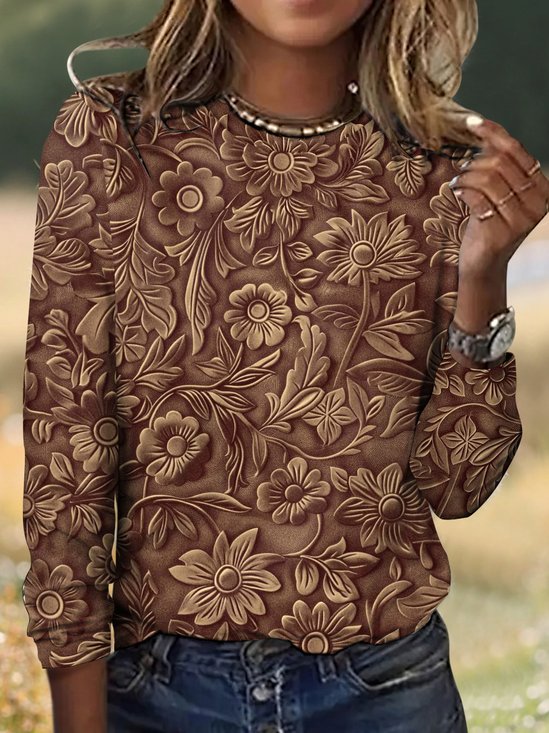 Damen Langarm T-Shirts T-Shirt Frühling/Herbst Kariert Rundhals Retro Oberteile