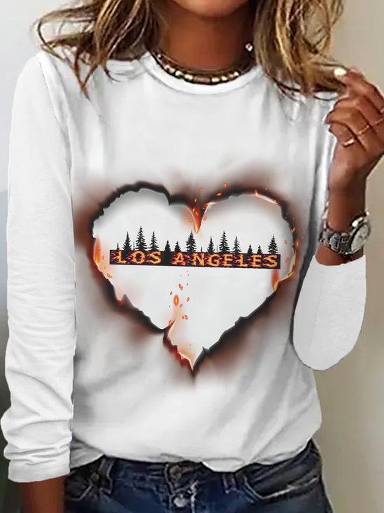 Damen Langarm T-Shirts T-Shirt Frühling/Herbst Herz/Herz Rundhals Lässig Oberteile