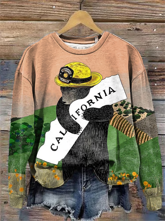 Damen Rundhals Geblümt Print Lässig Frühling/Herbst Langarm Sweatshirt