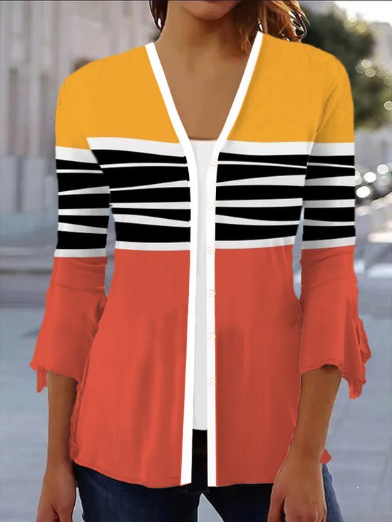 Damen Frühling/Herbst Oberbekleidung Lässig Gestreift Jersey Schal Jacke
