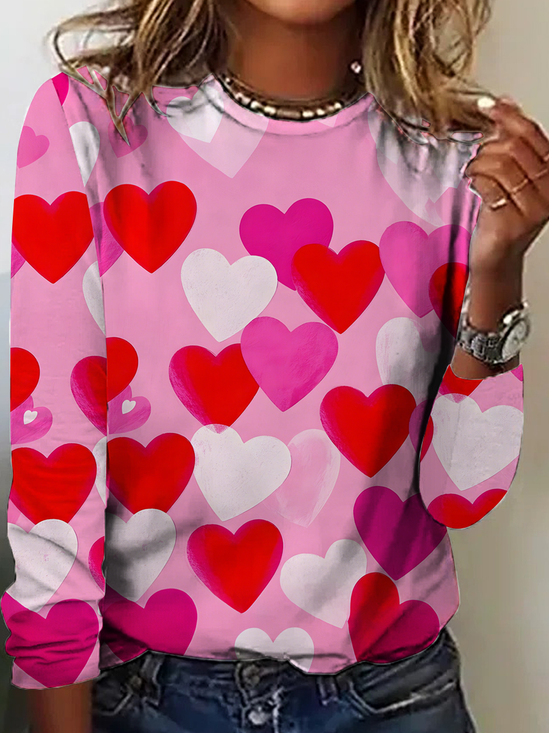 Damen Langarm T-Shirts T-Shirt Frühling/Herbst Valentinstag Rundhals Retro Oberteile