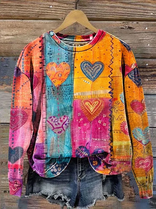 Damen Rundhals Herz/Herz Print Lässig Frühling/Herbst Langarm Sweatshirt