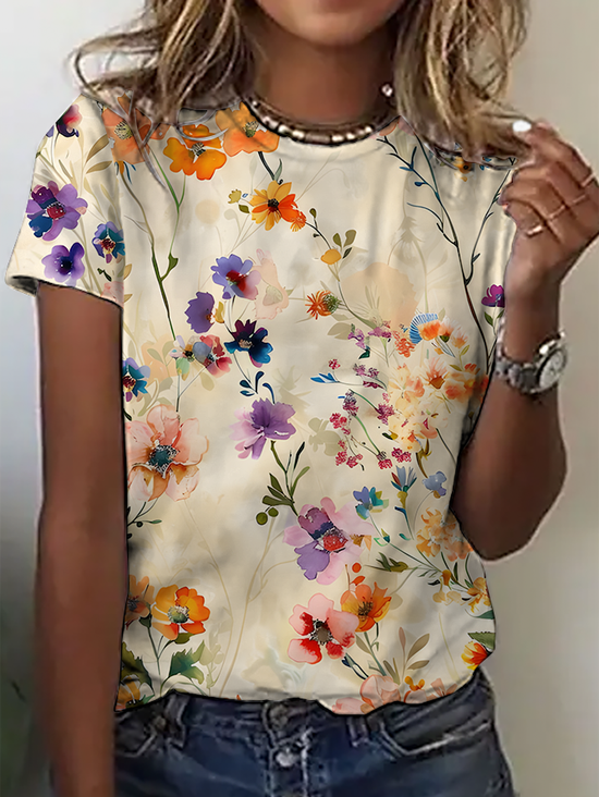 Damen Kurzarm T-Shirts T-Shirt Sommer Herz/Herz Rundhals Retro Oberteile