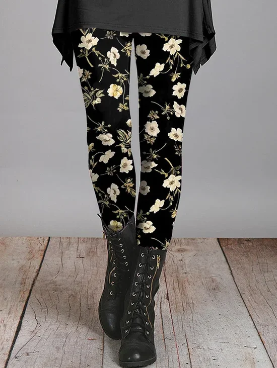 Damen Lässig Geblümt Jersey Alle Jahreszeiten Print Lang Leggings