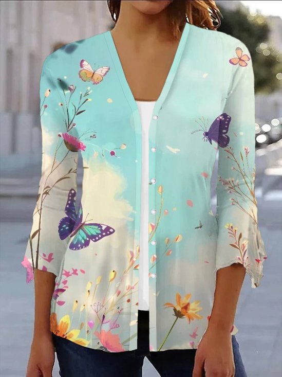 Damen Frühling/Herbst Aufdecken Lässig Geblümt Leicht Strickjacke