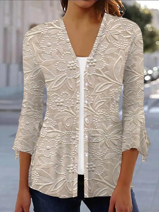 Damen Frühling/Herbst Aufdecken Lässig Geblümt Print Leicht Strickjacke