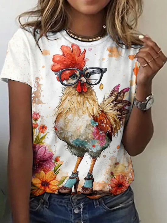 Damen Tier Kurzarm T-Shirts T-Shirt Rundhals Retro Sommer Oberteile