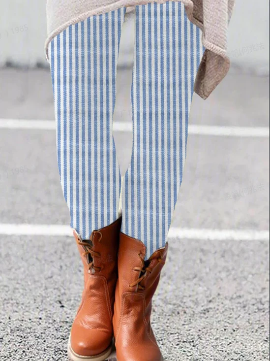 Damen Lässig Gestreift Jersey Alle Jahreszeiten Print Lang Leggings