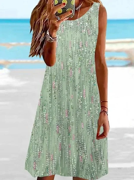 Damen 3d Drucken Ärmellos Sommer Kleid Rundhals Täglich Lässig Midi Tanktop A-Linien-Kleid