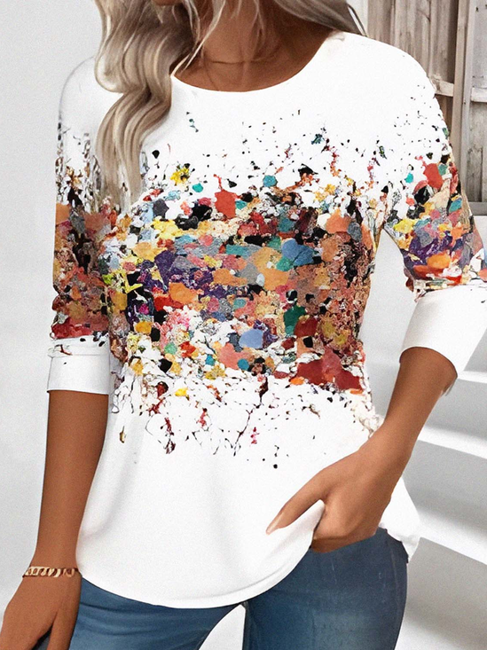 Damen 3d Drucken Langarm T-Shirts T-Shirt Rundhals Retro Frühling/Herbst Oberteile